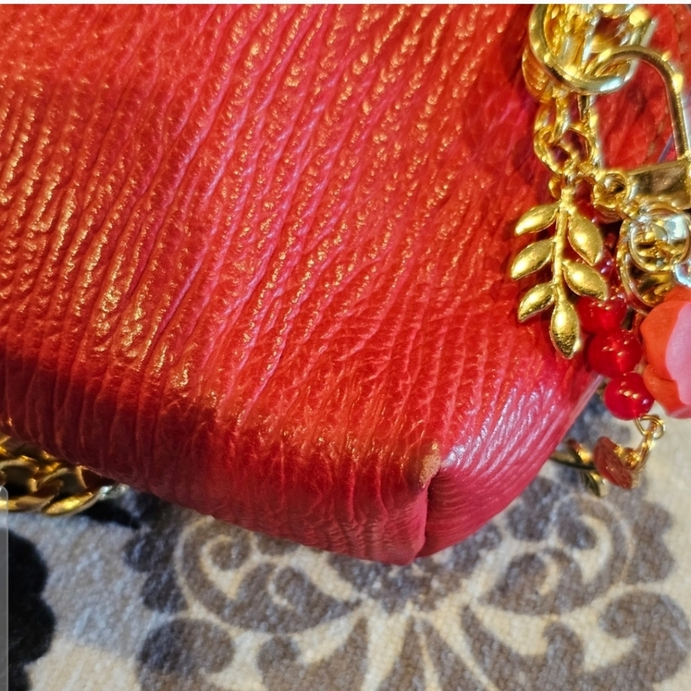 Furla Leather Clutch EUC with Crossbody Chain & Charm added - Picture 9 of 16